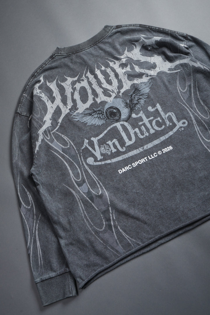 Take-Off Grunge Mid-Length Raw Hem LS Tee in Wolf Gray