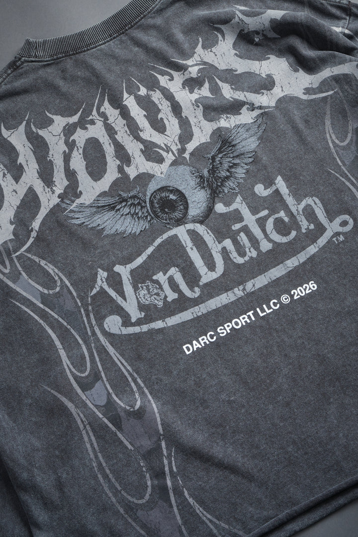 Take-Off Grunge Mid-Length Raw Hem LS Tee in Wolf Gray