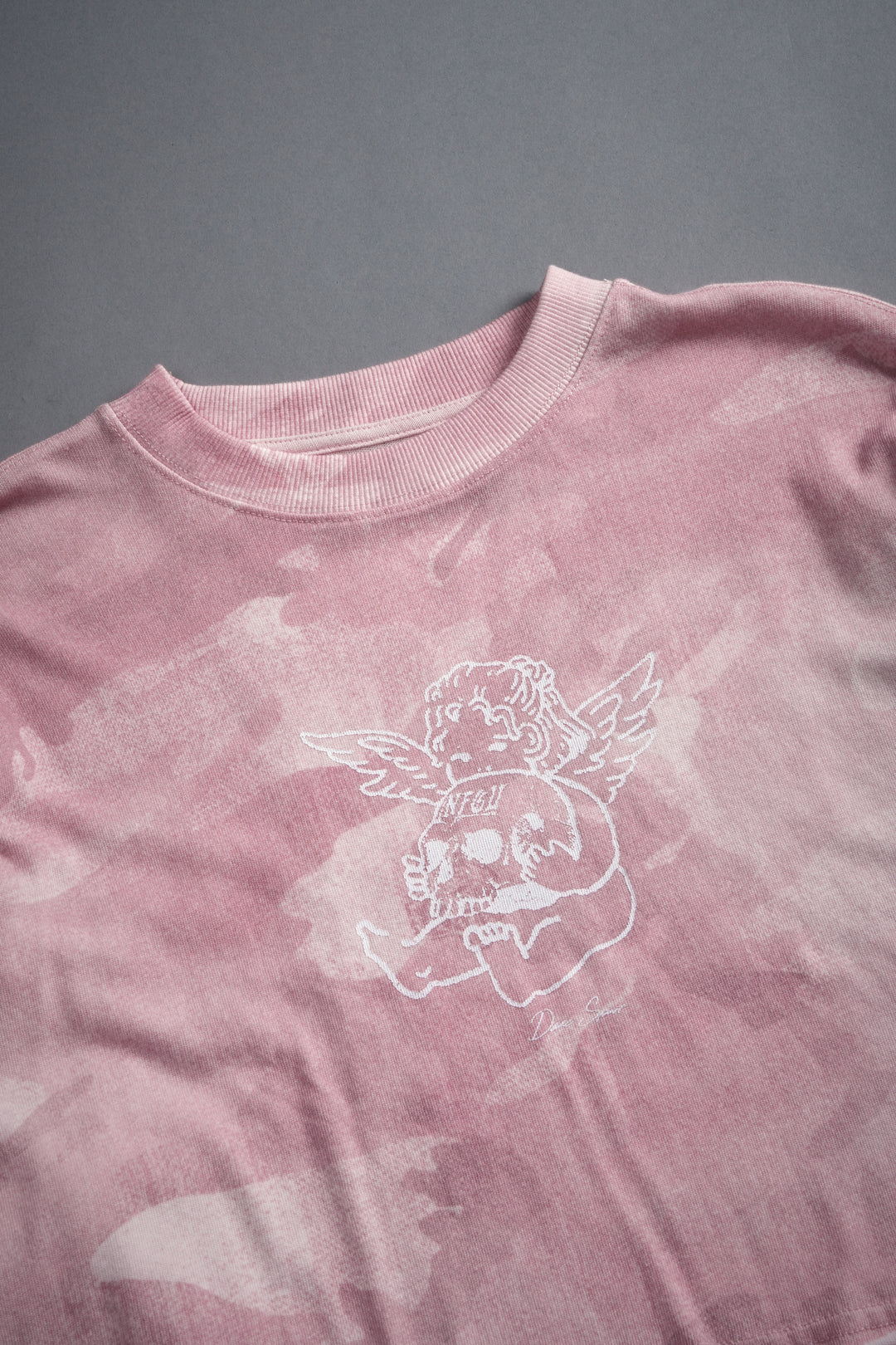 Cherub and the Skull "Premium" Oversized Cropped L/S Tee in Blush Vintage Woodland Camo