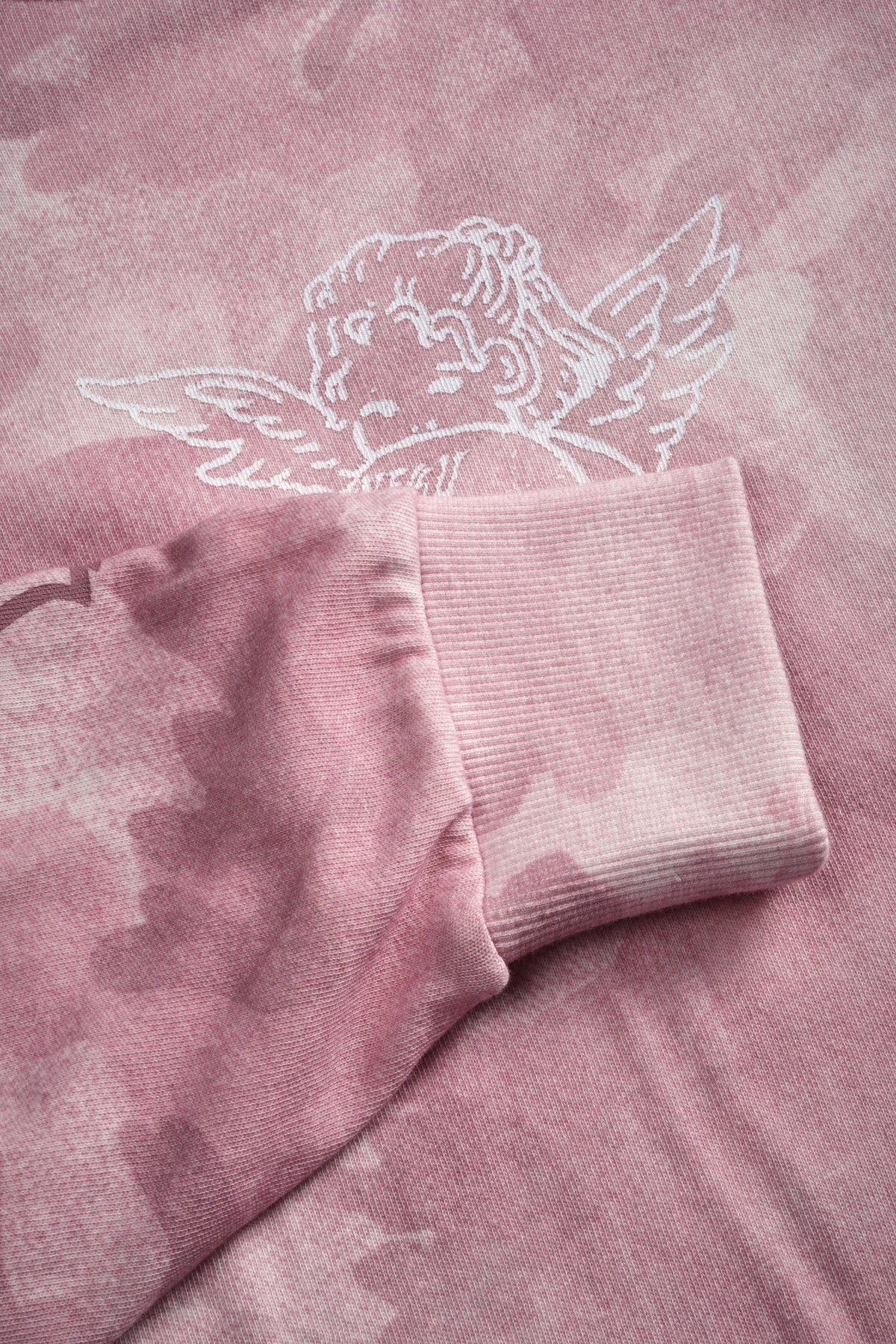 Cherub and the Skull "Premium" Oversized Cropped L/S Tee in Blush Vintage Woodland Camo