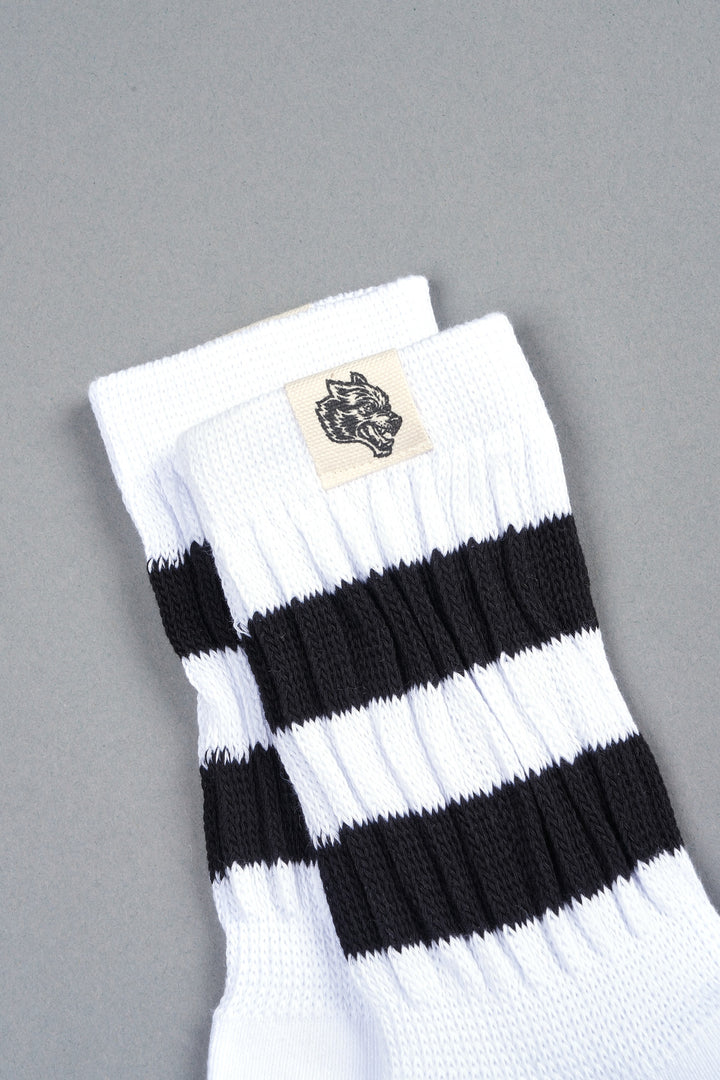 Wolf Patch V2 2 Stripe Comfy Socks in White/Black