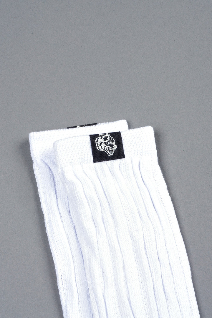 Wolf Patch V2 High Rise Comfy Socks in White