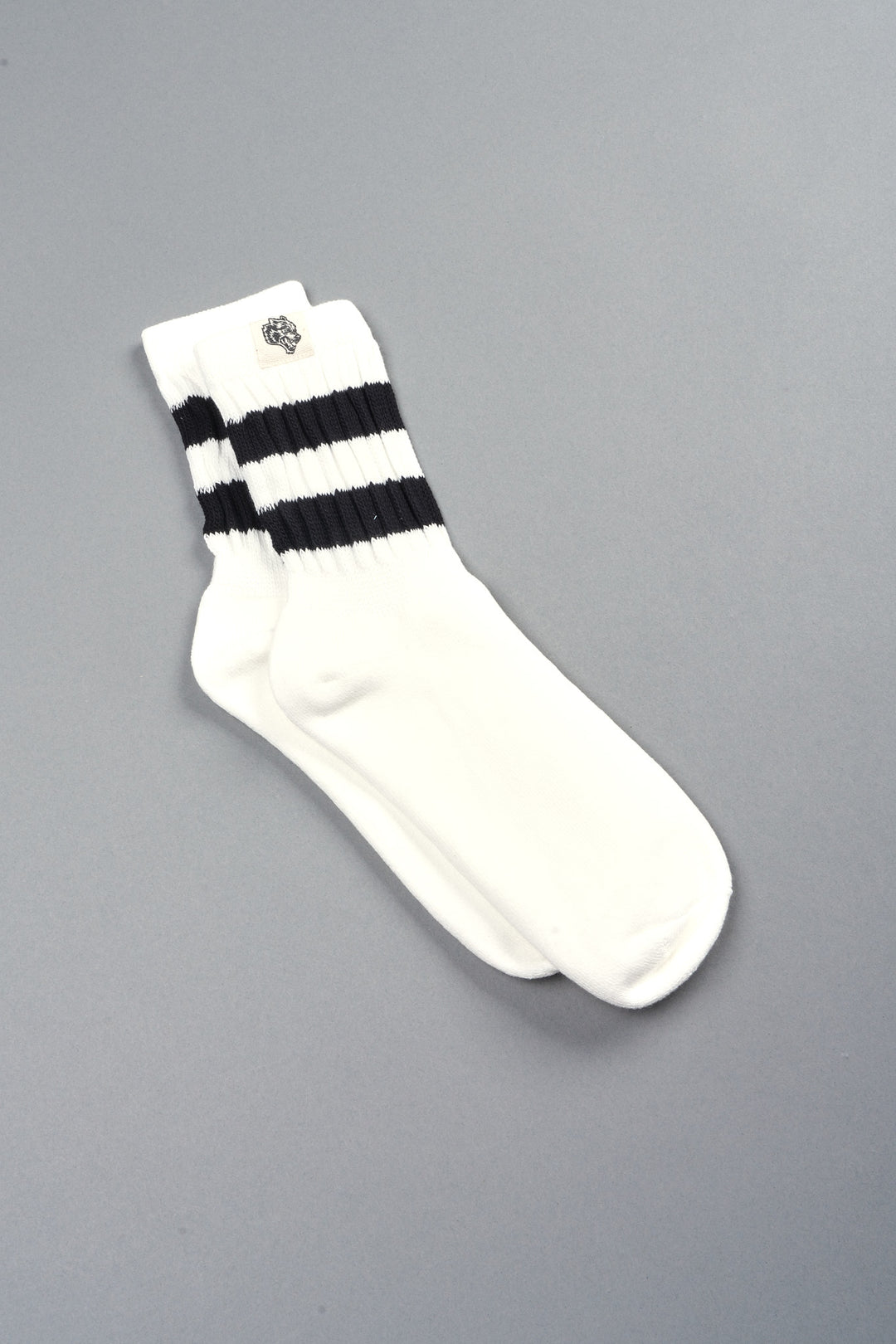 Wolf Patch V2 2 Stripe Comfy Socks in Cream/Black