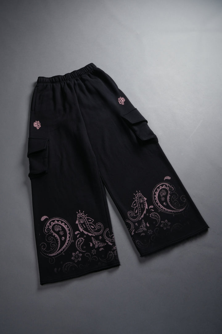 Faded Paisley Durst Cargo Sweats in Black