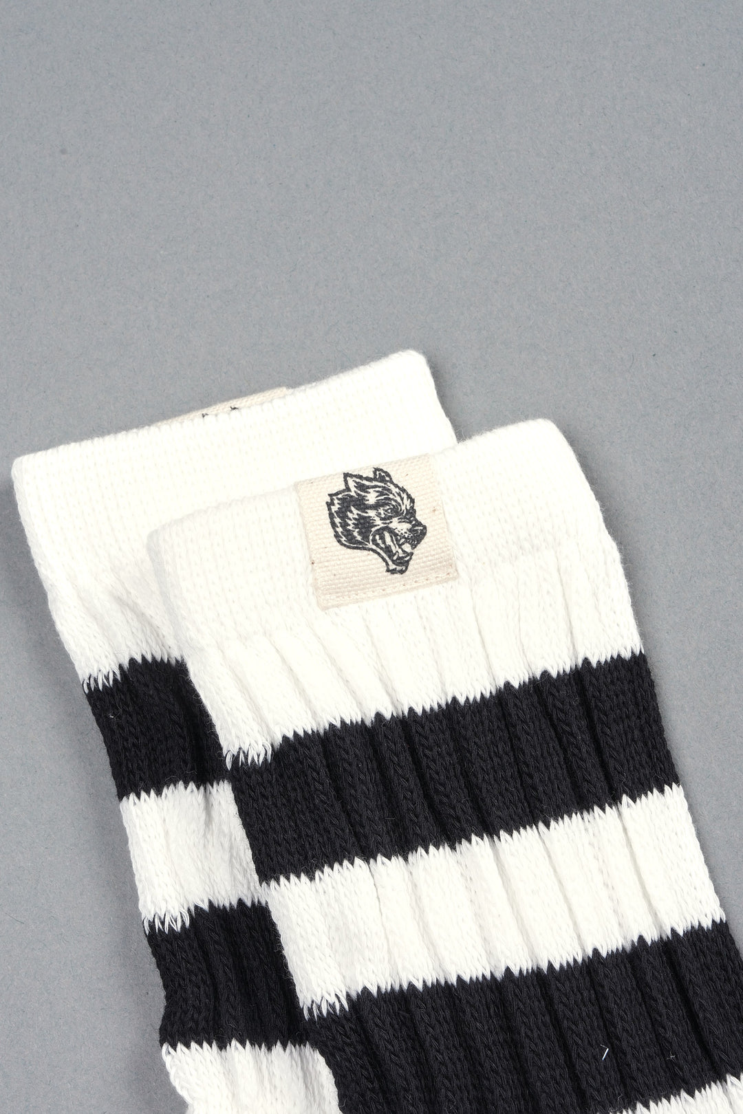 Wolf Patch V2 2 Stripe Comfy Socks in Cream/Black