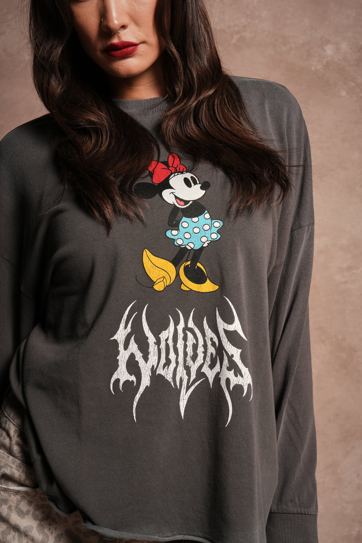 Minnie Mouse Hesh Premium Box Cut Ls Tee in Wolf Gray