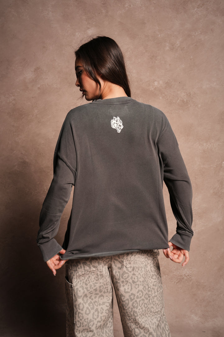 Minnie Mouse Hesh Premium Box Cut Ls Tee in Wolf Gray