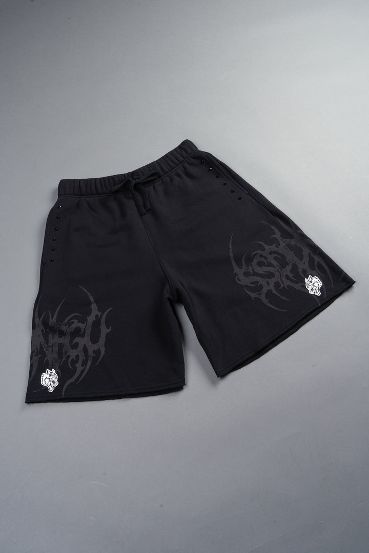 Ssddnfgu Raw Hem Oversized Post Lounge Sweat Shorts In Black