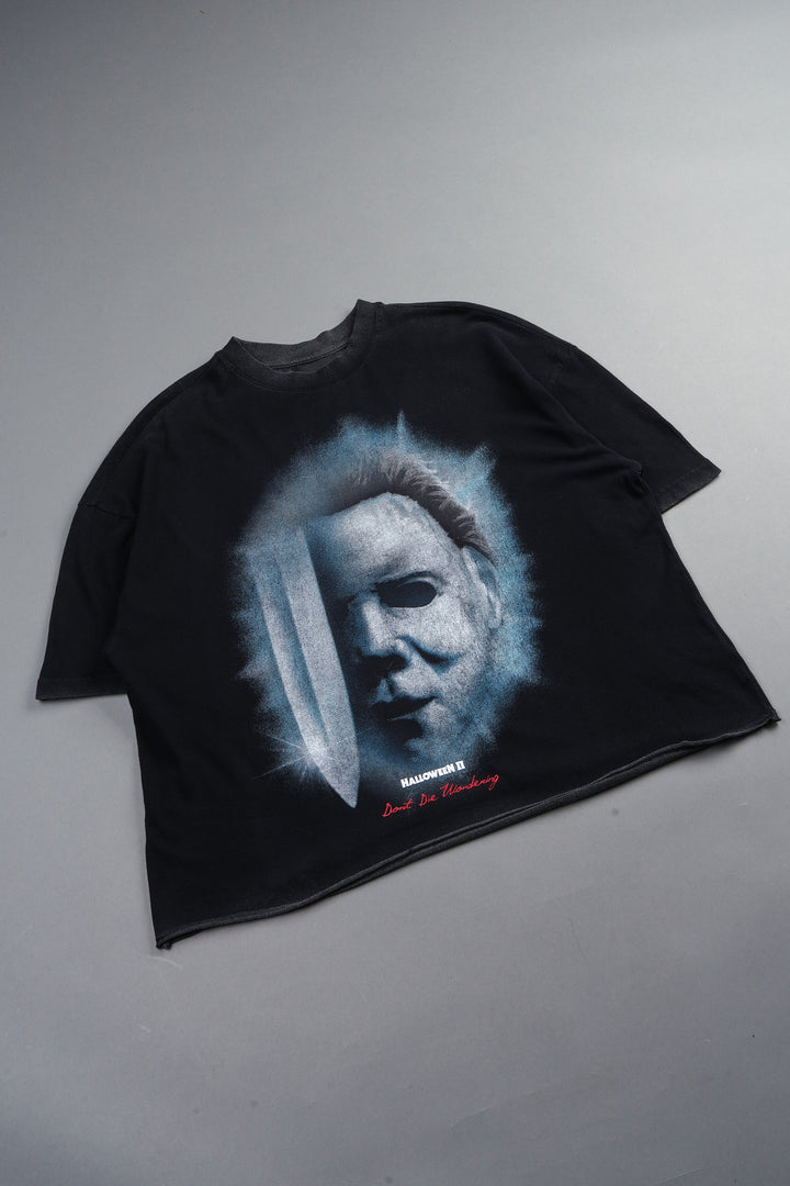 Night Blade Premium Raw Hem Box Cut Tee In Black