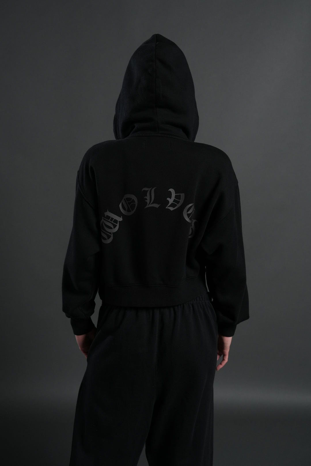 Wolf Chopper FRVR "Sage" Cropped Zip Hoodie in Black