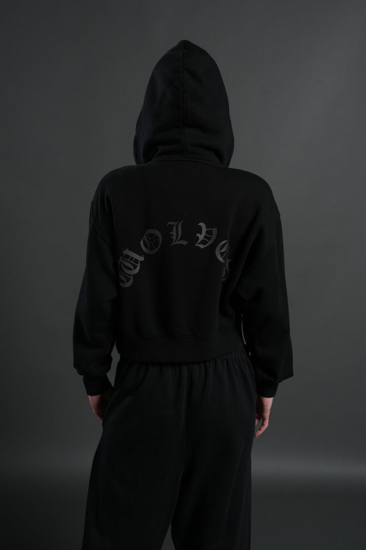 Wolf Chopper FRVR "Sage" Cropped Zip Hoodie in Black