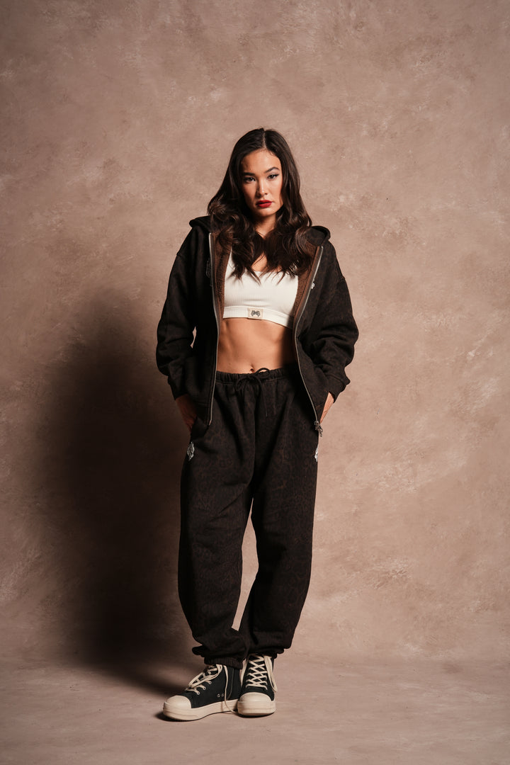Wolves Chopper Anya Premium Double Zip Hoodie in Darc Brown Leopard