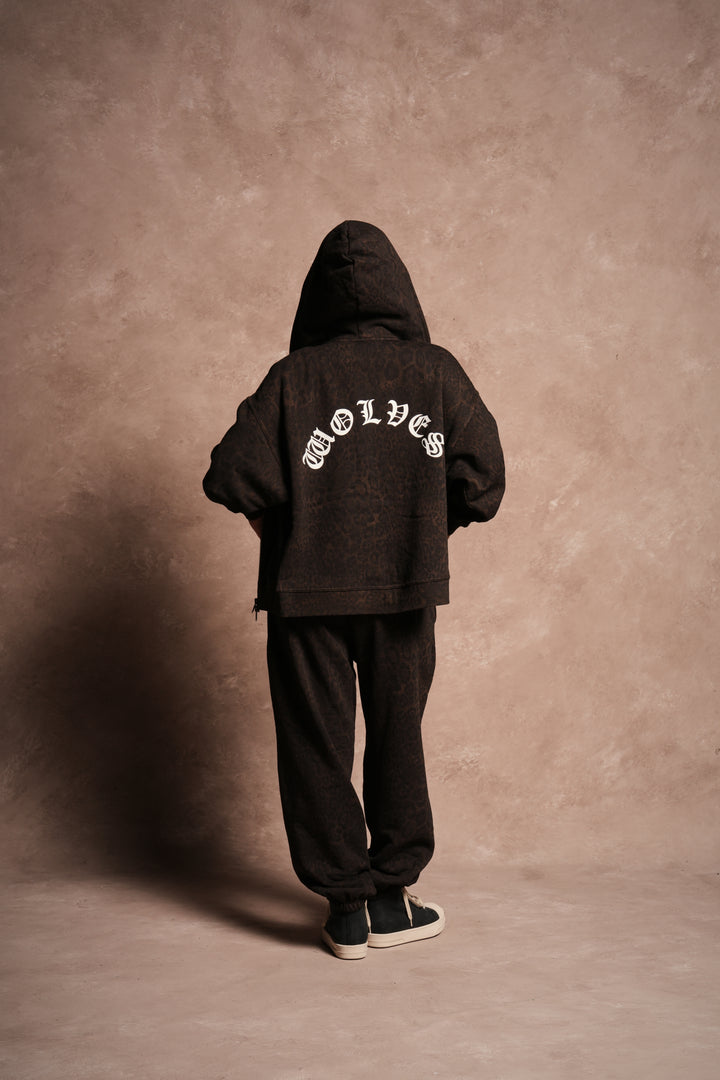 Wolves Chopper Anya Premium Double Zip Hoodie in Darc Brown Leopard
