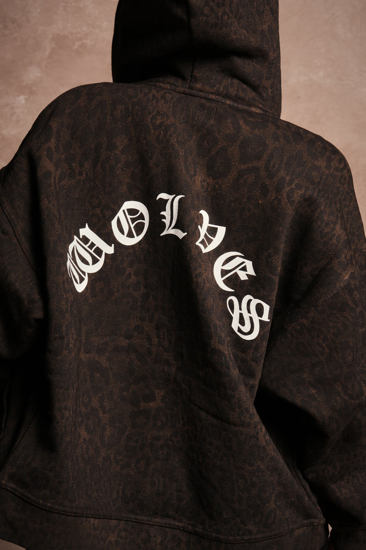 Wolves Chopper Anya Premium Double Zip Hoodie in Darc Brown Leopard