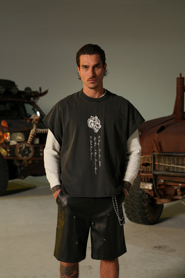 Ragnarok "Grunge" Cut Off Tee in Wolf Gray