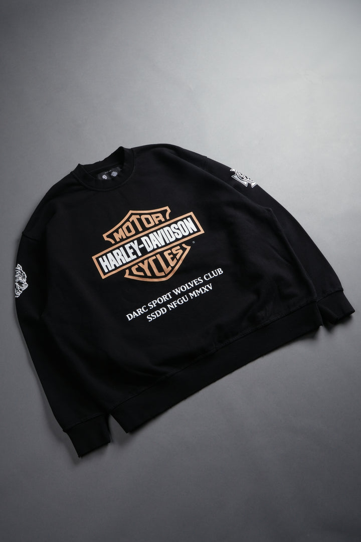 Our Clubs Grunge Destroyed Oversized London Crewneck in Black