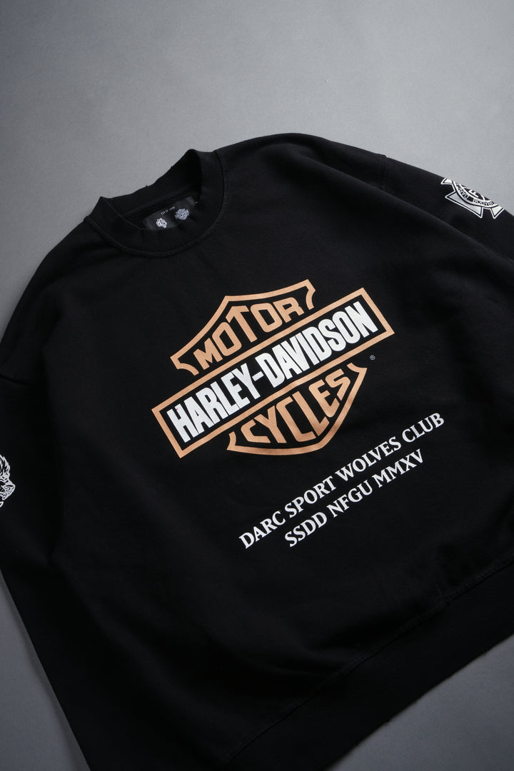 Our Clubs Grunge Destroyed Oversized London Crewneck in Black