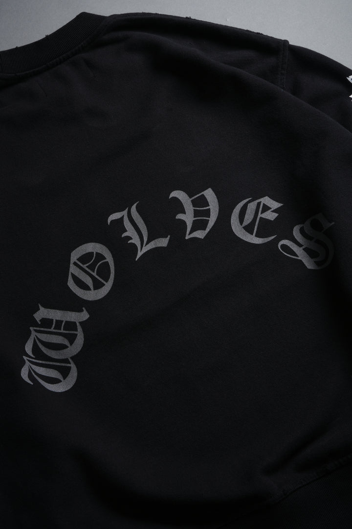 Our Clubs Grunge Destroyed Oversized London Crewneck in Black
