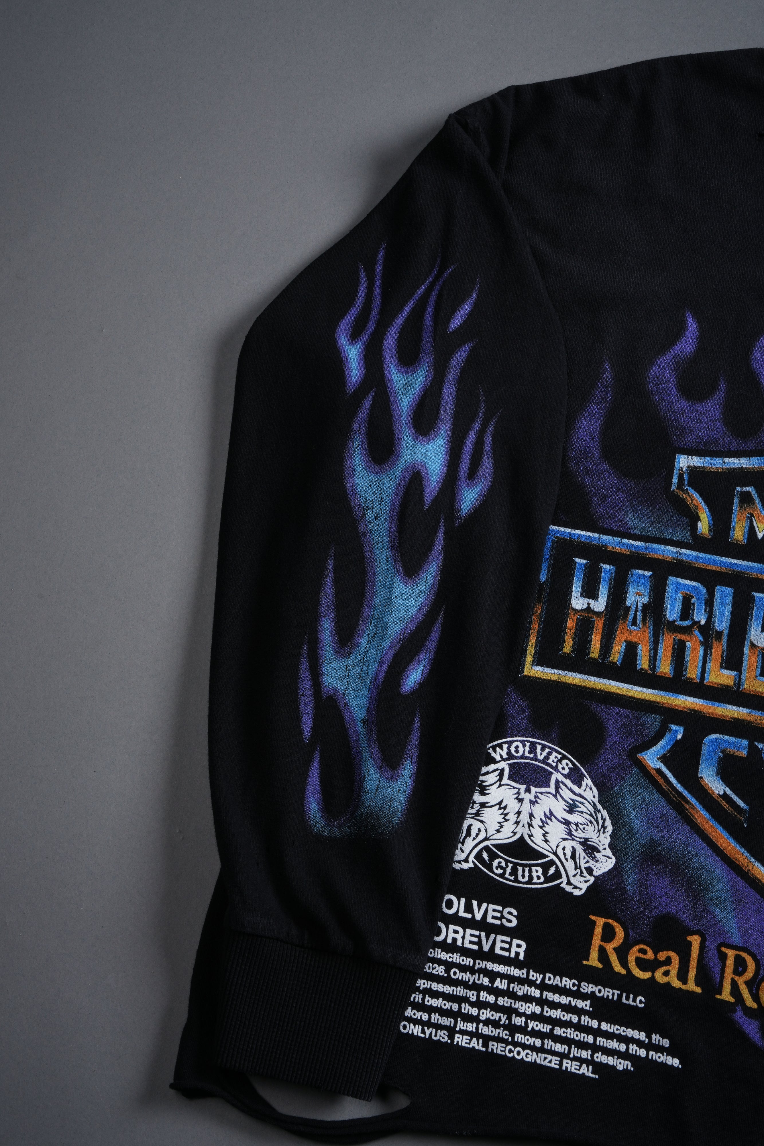 Iron Fire Distressed Grunge "Box Cut" L/S Tee in Black Sun Fade