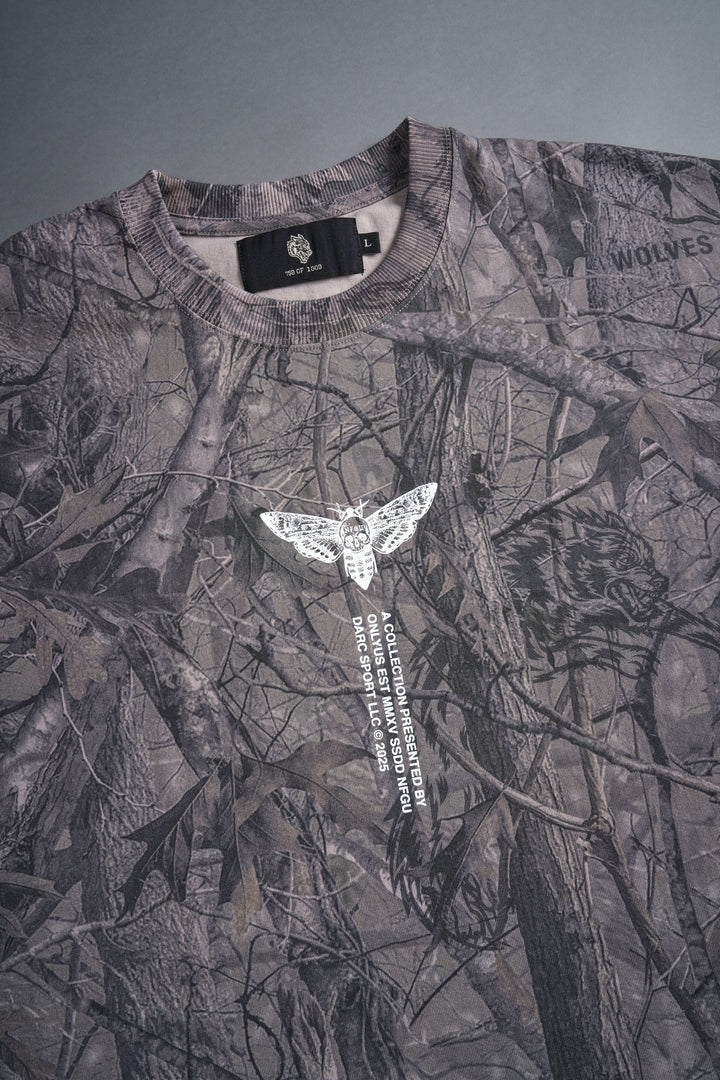 From The Top "Grunge" Cut Off Tee in Driftwood Wolf Forest Camo