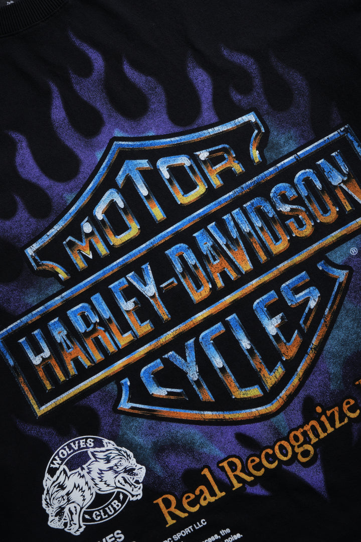 Iron Fire Distressed Grunge "Box Cut" L/S Tee in Black Sun Fade