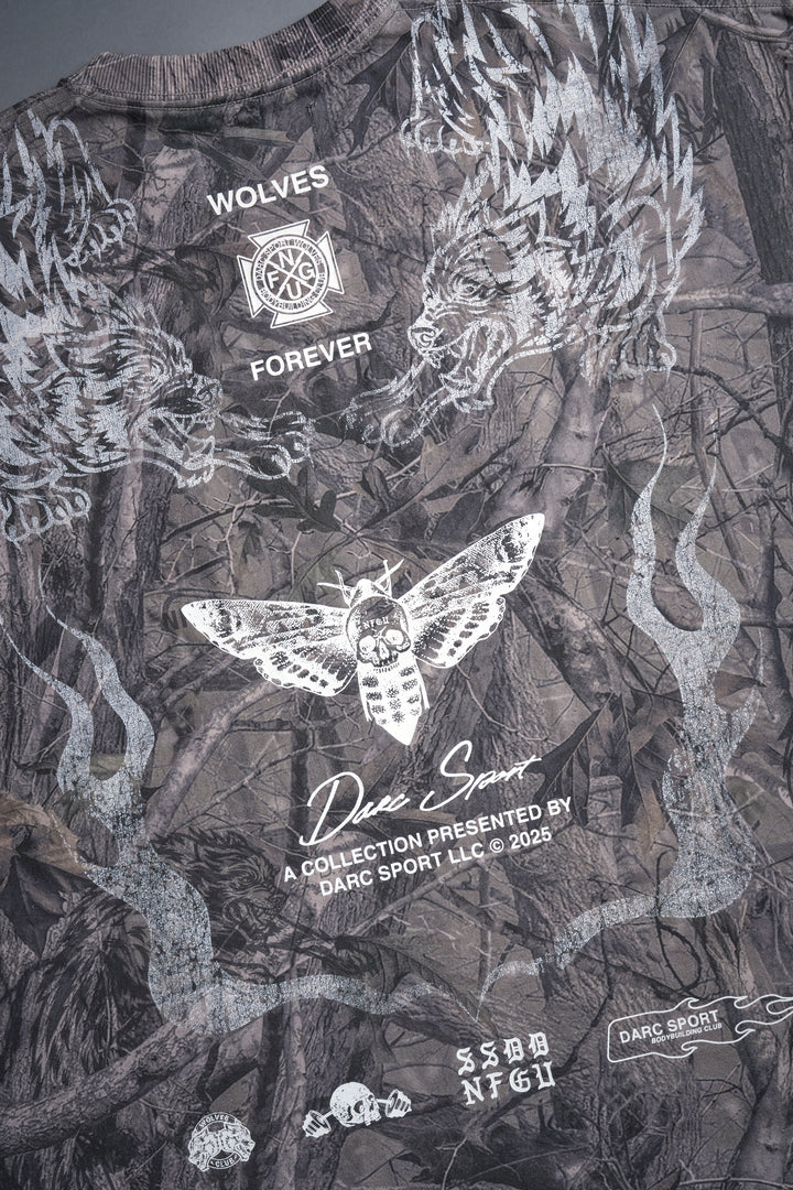 From The Top "Grunge" Cut Off Tee in Driftwood Wolf Forest Camo