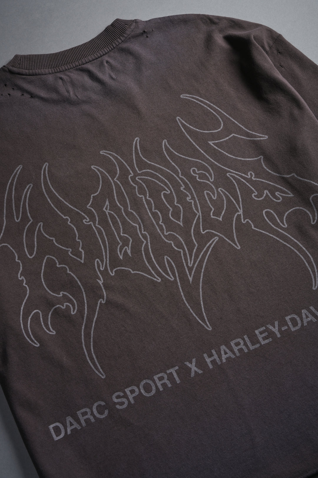 Darc Eagle Distressed Grunge Mid-Length Raw Hem Tee in Darc Brown Drift Wash