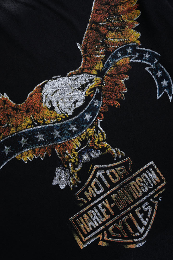 Darc Eagle Distressed Grunge Mid-Length Raw Hem Tee in Black Drift Wash