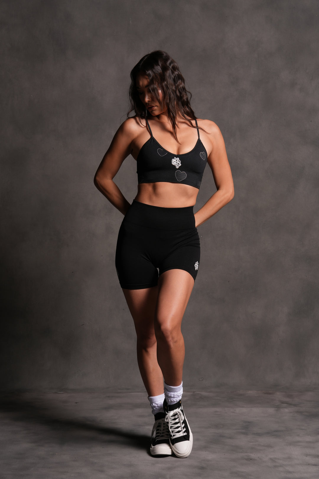 Her Energy "Everson" Seamless Sports Bra in Heart Candy Black