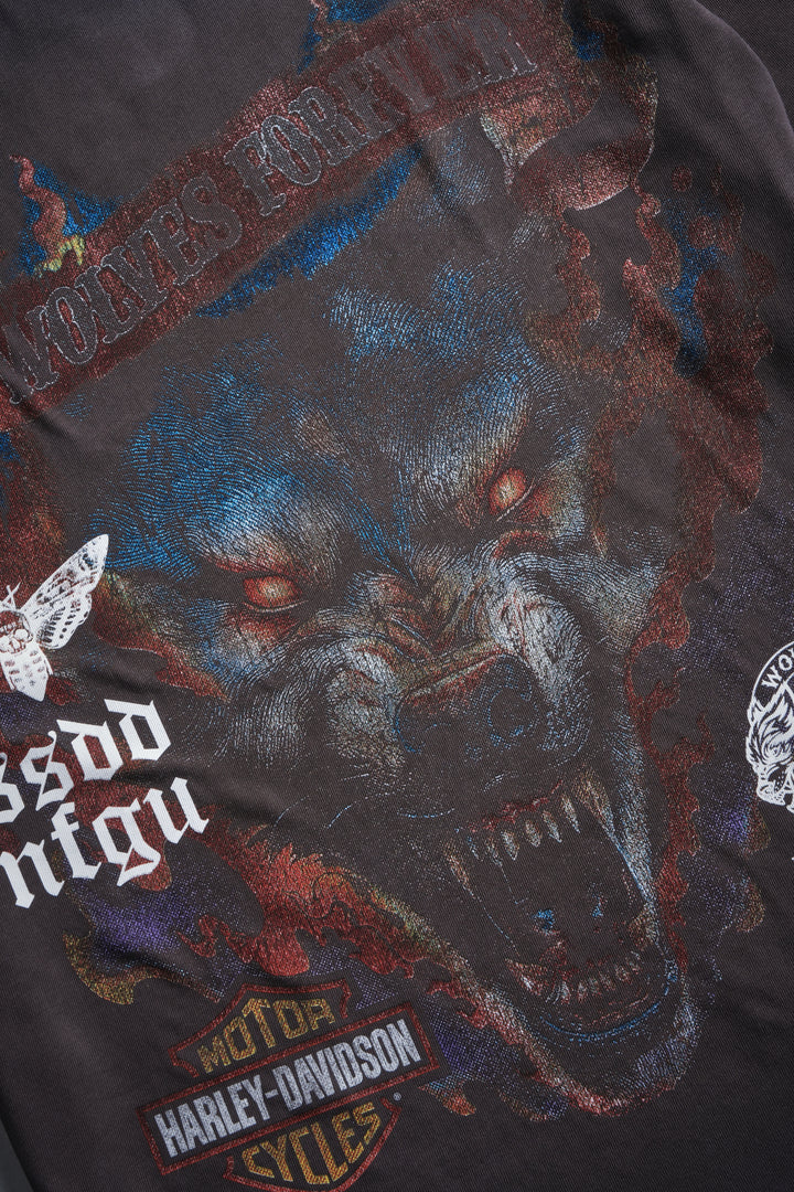 Inferno Wolf "Premium" Oversized Tee in Darc Brown Drift Wash