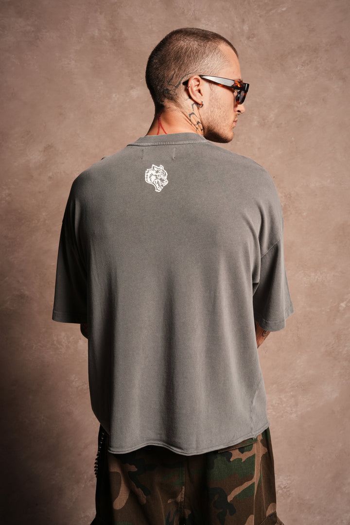 Mickey Mouse Hesh Premium Raw Hem Box Cut Tee in Slate Gray