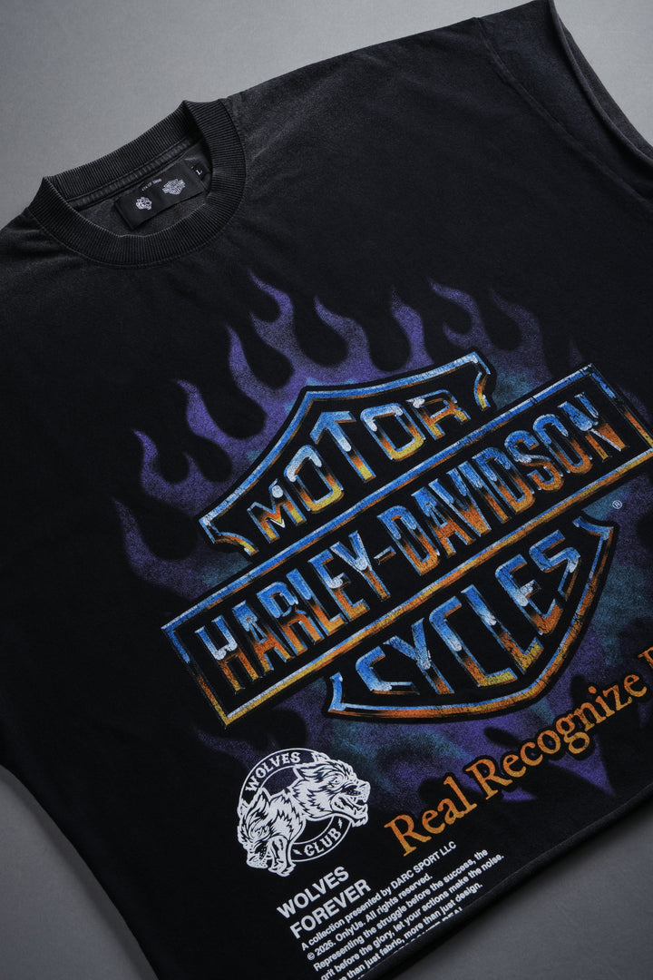 Iron Fire Grunge Cut-Off Tee in Black