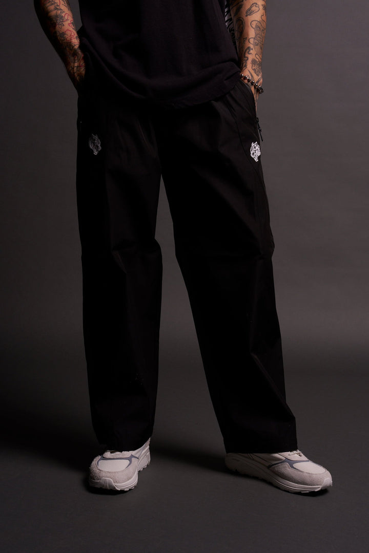 Dual Wolf Chopper Brolic Unisex Track Pants in Black/Black