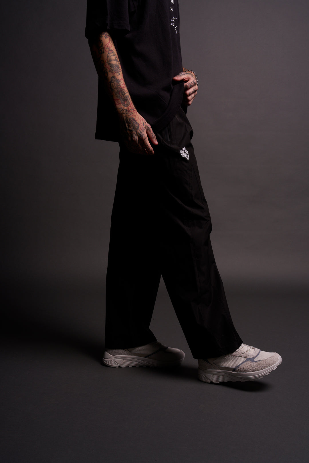 Dual Wolf Chopper Brolic Unisex Track Pants in Black/Black