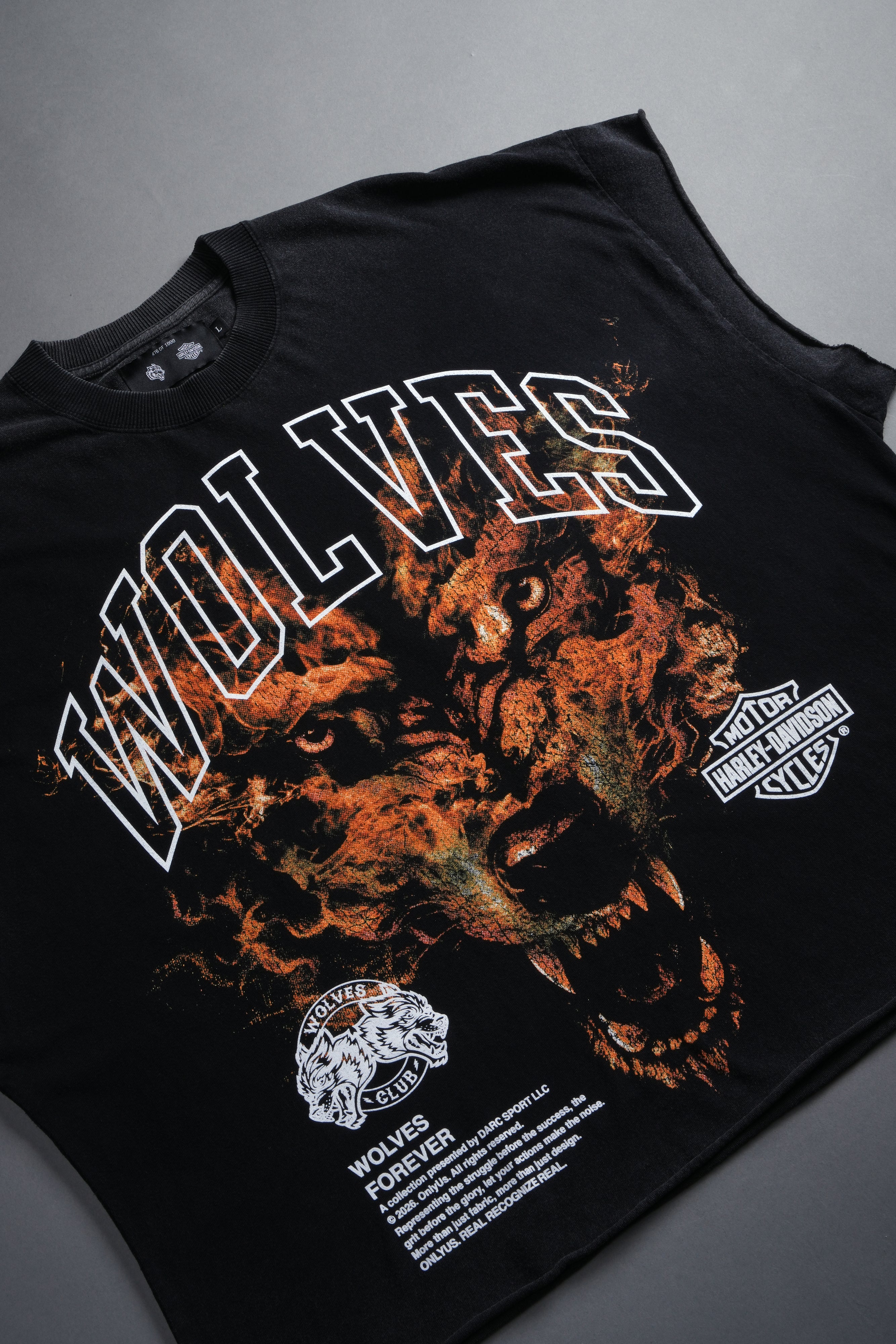 Born From Fire Grunge Cut-Off Tee in Black