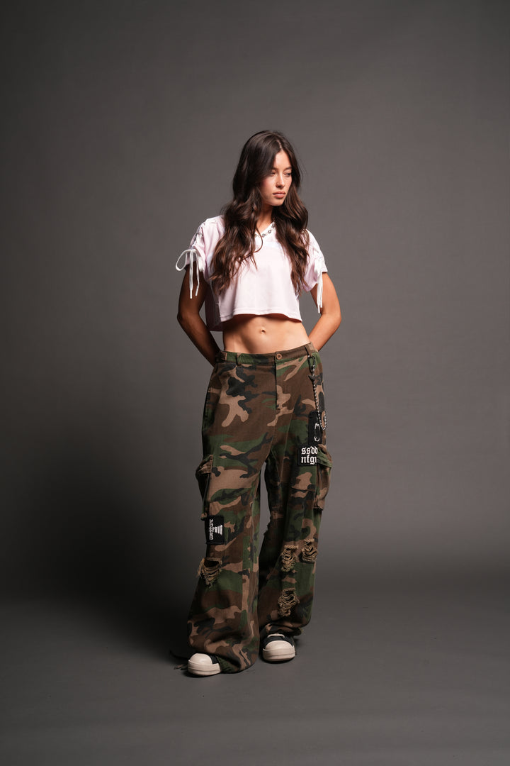 Wolf Pyramid She Laced Crop Jersey Top In Blush Pink