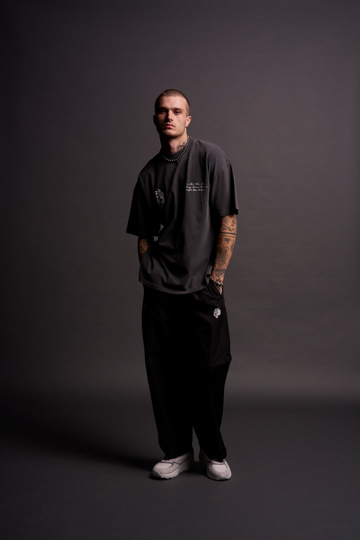 Dual Wolf Chopper Brolic Unisex Track Pants in Black/Black