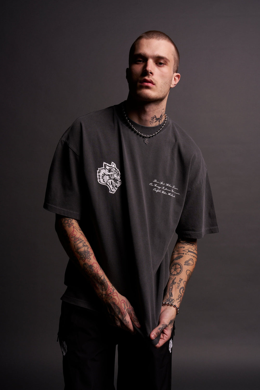 Fear Is My Ally "Premium" Oversized Tee in Wolf Gray