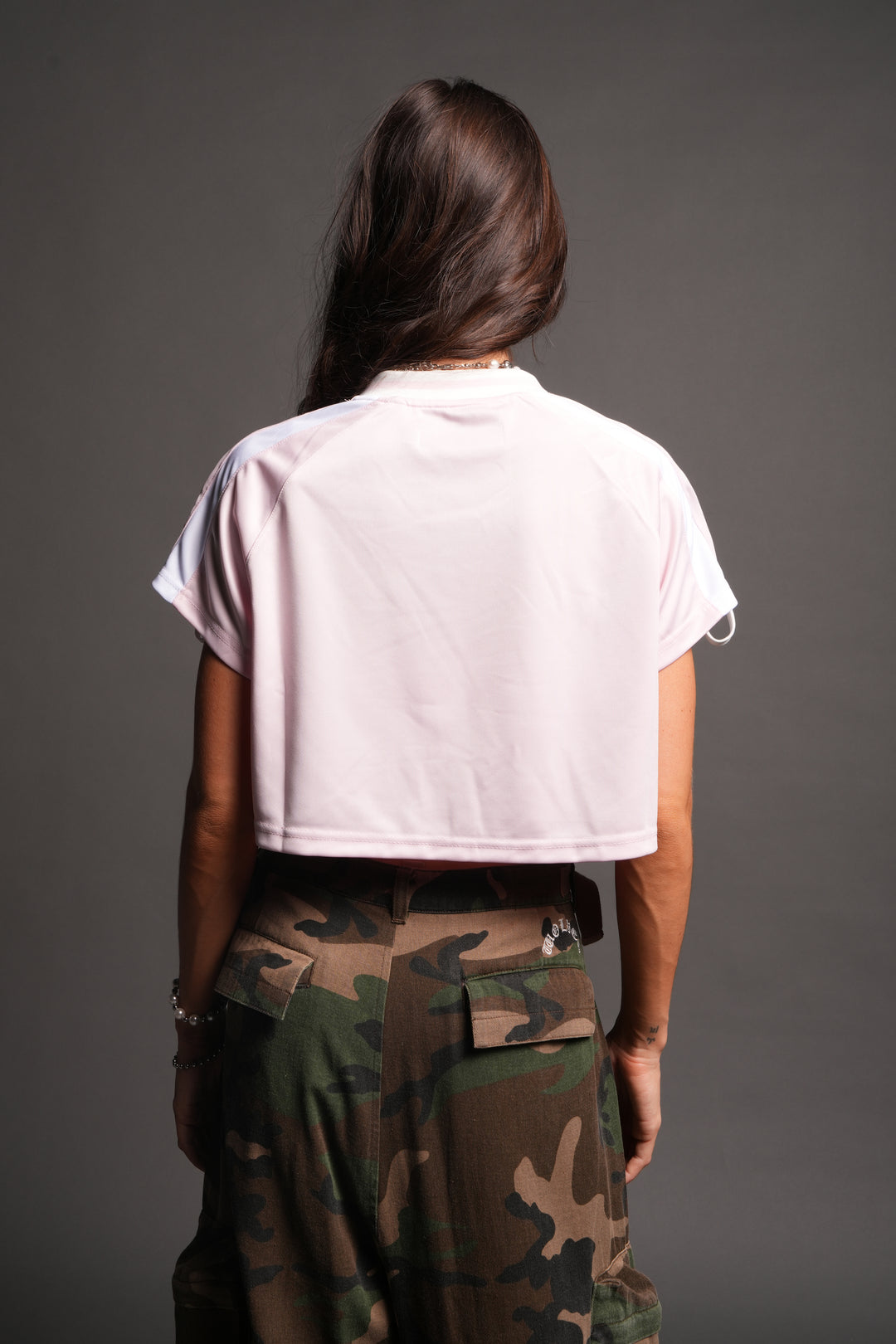 Wolf Pyramid She Laced Crop Jersey Top In Blush Pink