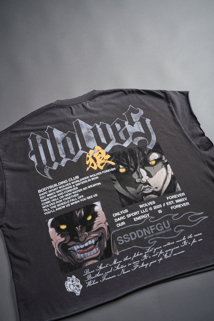 Hanma Legacy Grunge Cut-Off Tee in Wolf Gray