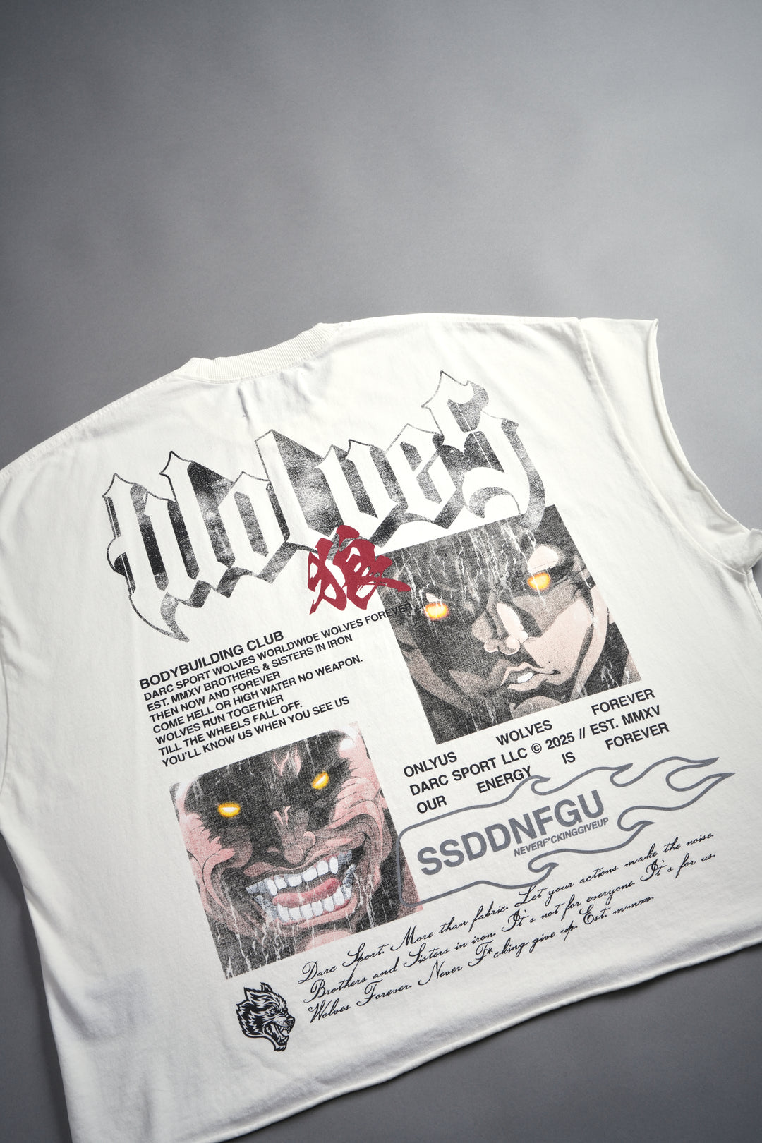 Hanma Legacy Grunge Cut-Off Tee in Cream