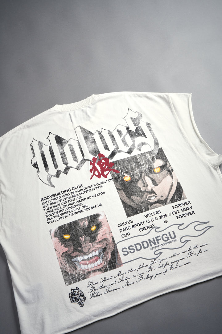 Hanma Legacy Grunge Cut-Off Tee in Cream