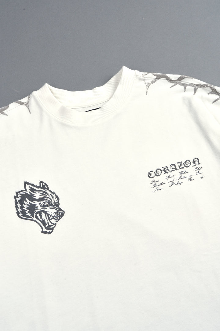 Angelito Muerto Premium Raw Hem Box Cut Tee In Cream