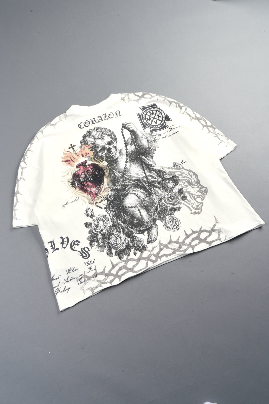 Angelito Muerto Premium Raw Hem Box Cut Tee In Cream