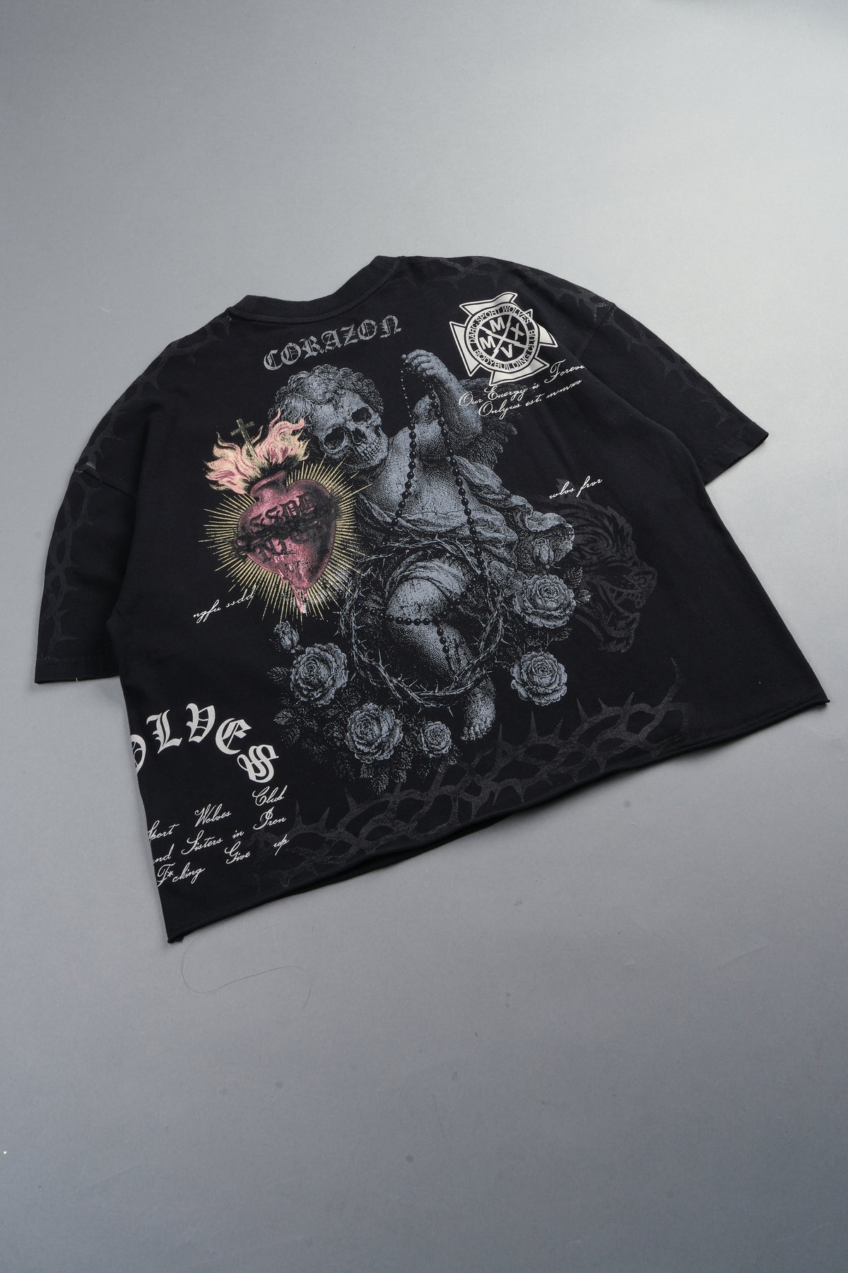 Angelito Muerto Premium Raw Hem Box Cut Tee In Black