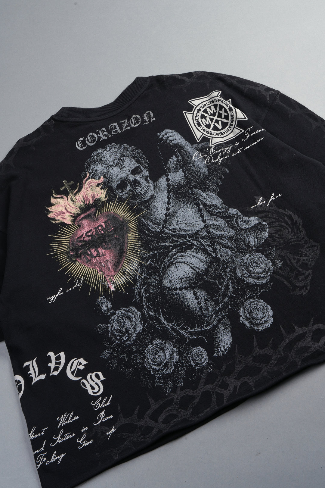 Angelito Muerto Premium Raw Hem Box Cut Tee In Black