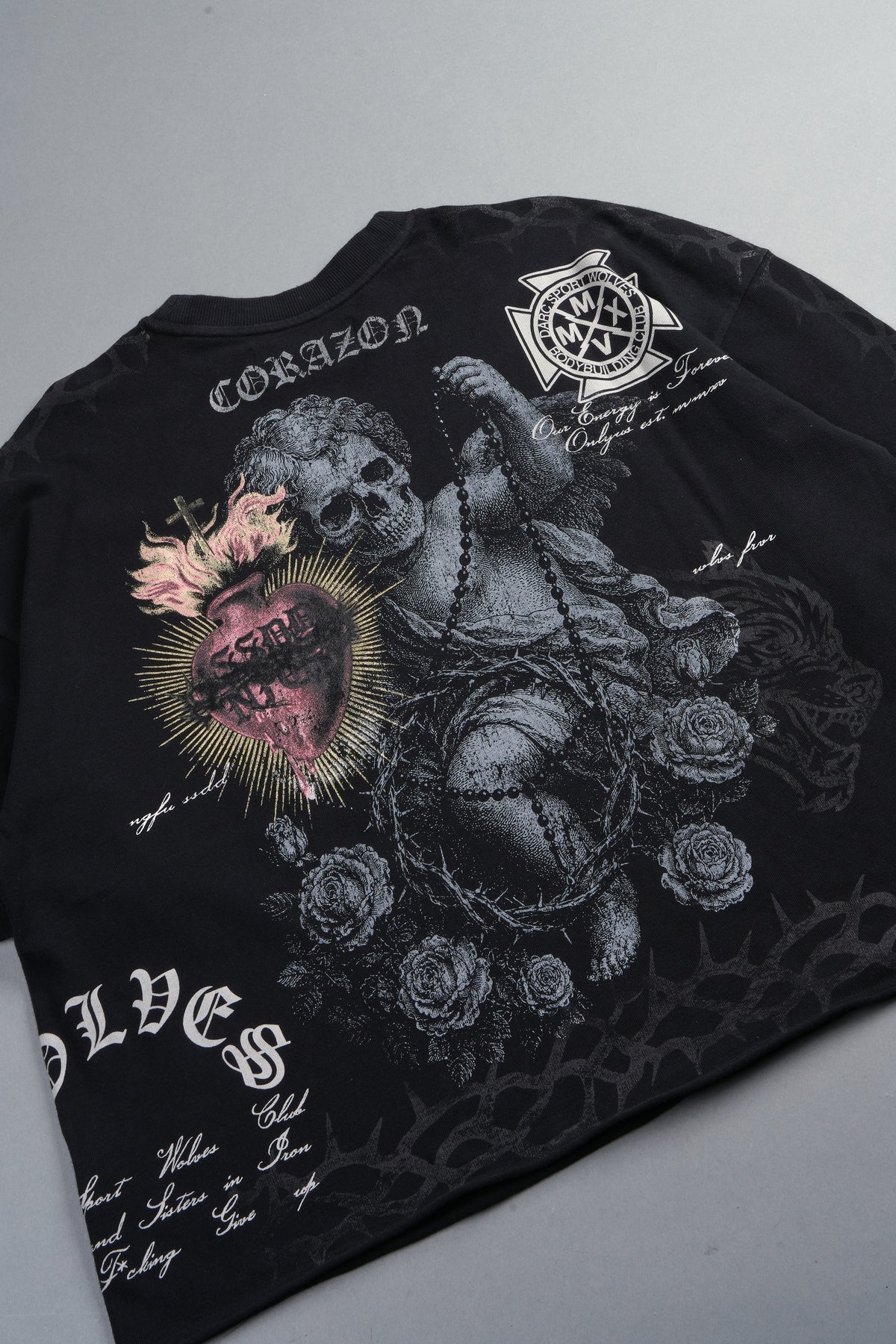 Angelito Muerto Premium Raw Hem Box Cut Tee In Black
