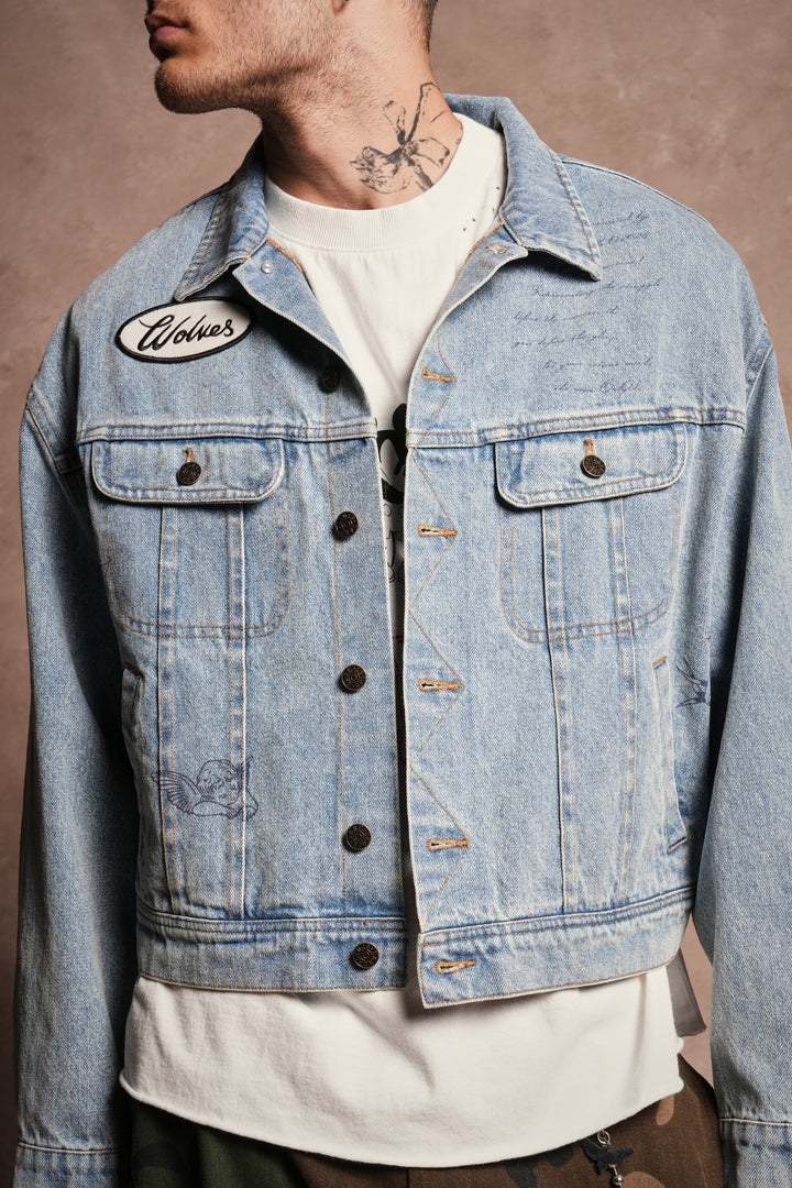 Mickey Flash Cropped American Denim Jacket in Light Wash