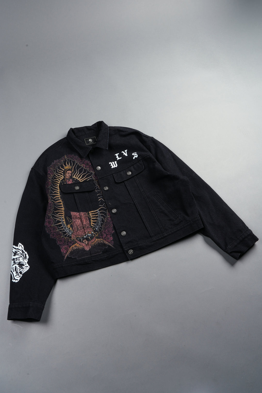 Nuestra Senora Cropped American Denim Jacket In Black