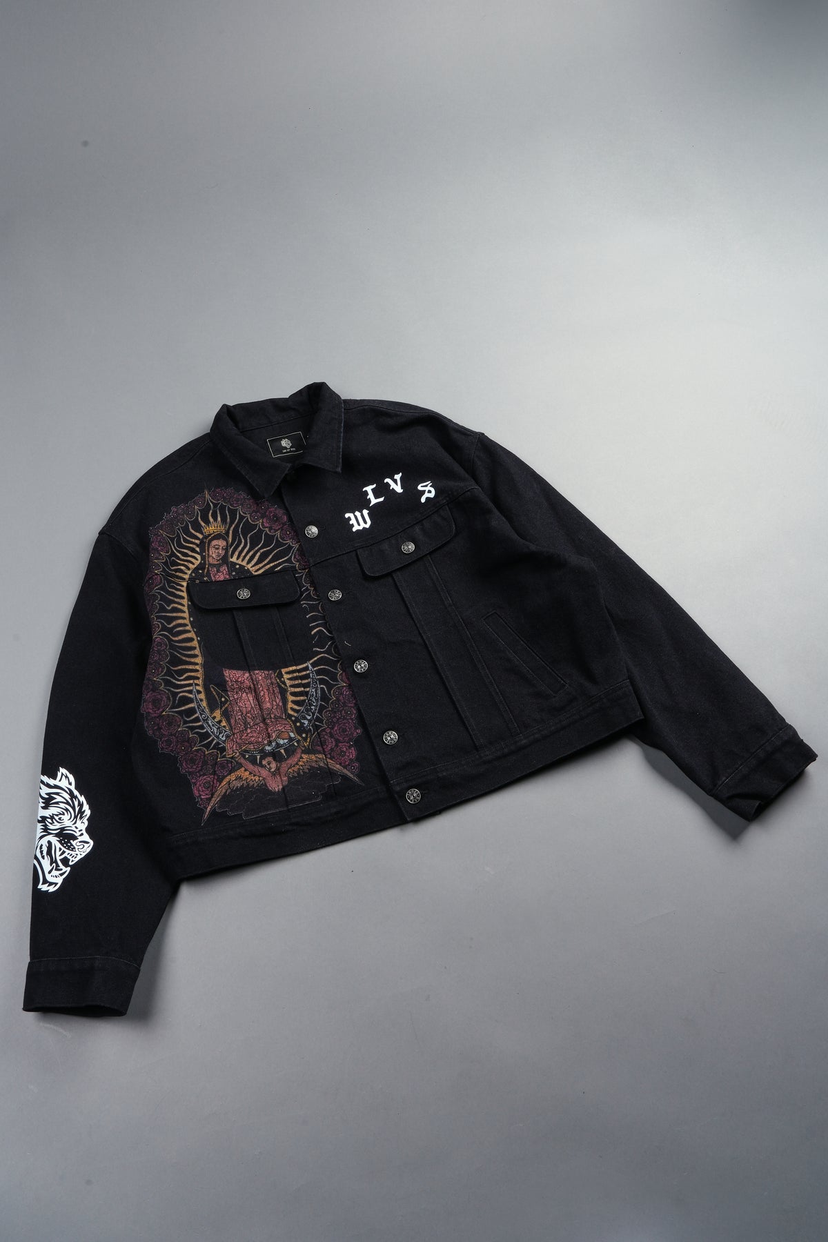 Nuestra Senora Cropped American Denim Jacket In Black